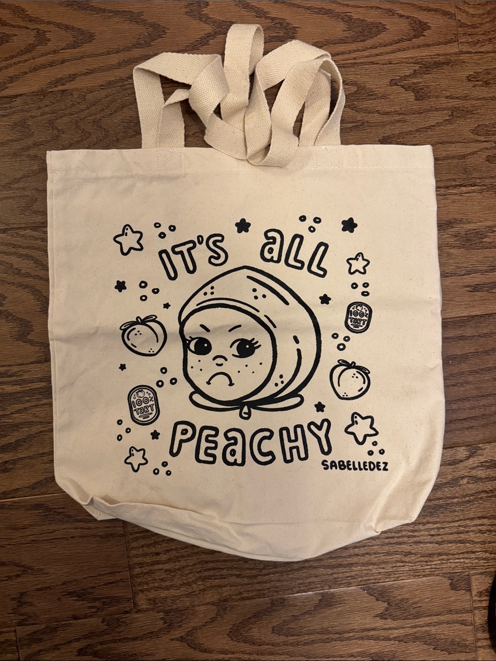 "It's All Peachy" Canvas Tote Bag - Black Print on Cream